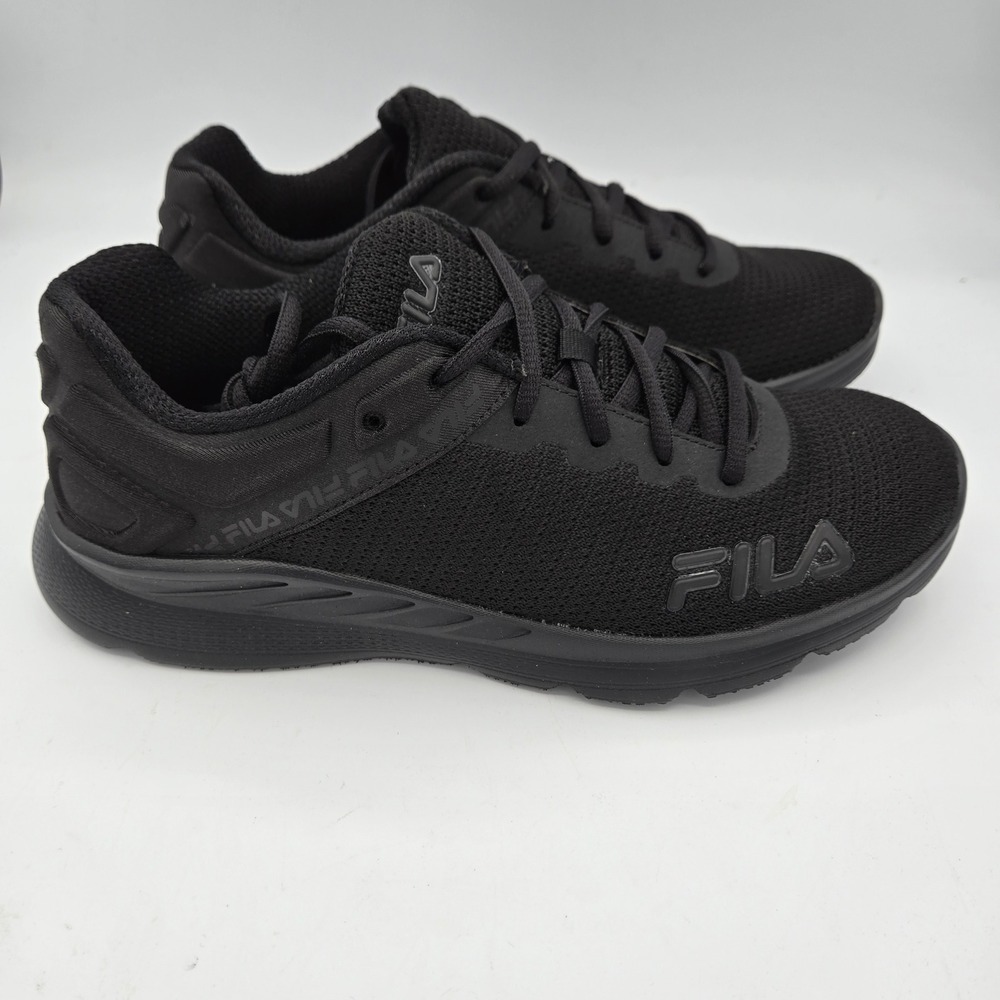 FILA Running Shoes Athletic Lightspin Sneakers All Black Lightweight Comfort NEW